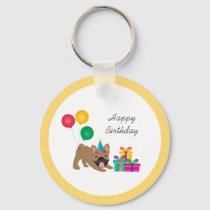 Grattis på födelsedagen Fransk Bulldog Färgrik Nyckelring