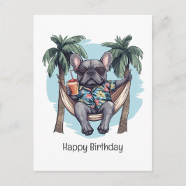 Grattis på födelsedagen Fransk Bulldog i hawaiisk Vykort