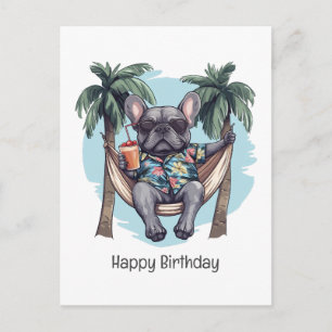 Grattis på födelsedagen Fransk Bulldog i hawaiisk Vykort