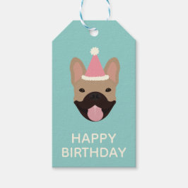 Grattis på födelsedagen Fransk Bulldog Party Hat Presentetikett