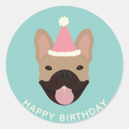 Grattis på födelsedagen Fransk Bulldog Party Hat Runt Klistermärke