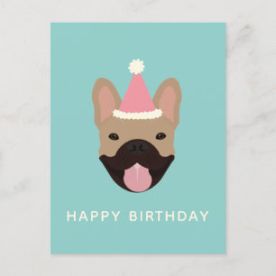 Grattis på födelsedagen Fransk Bulldog Party Hat Vykort