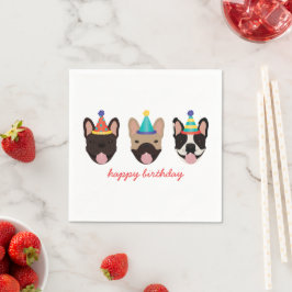 Grattis på födelsedagen Fransk Bulldog Party Hats Pappersservett