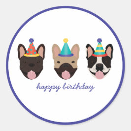 Grattis på födelsedagen Fransk Bulldog Party Hats Runt Klistermärke