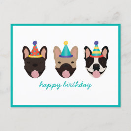 Grattis på födelsedagen Fransk Bulldog Party Hats Vykort