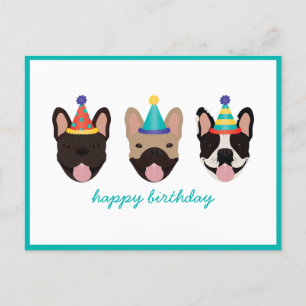 Grattis på födelsedagen Fransk Bulldog Party Hats Vykort