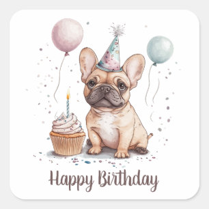 Grattis på födelsedagen fransk bulldogg fyrkantigt klistermärke
