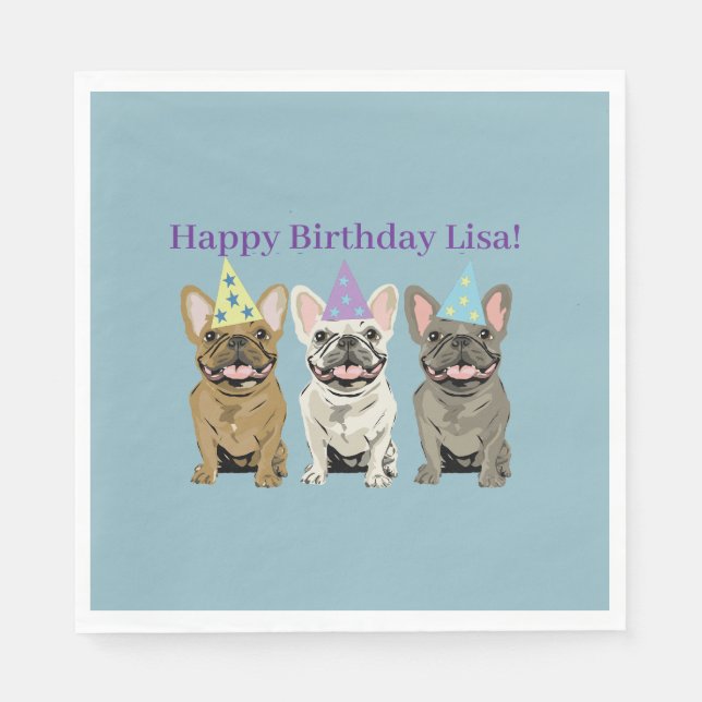 Grattis på födelsedagen! Franska Bulldoggar Pappersservett (Framsidan)