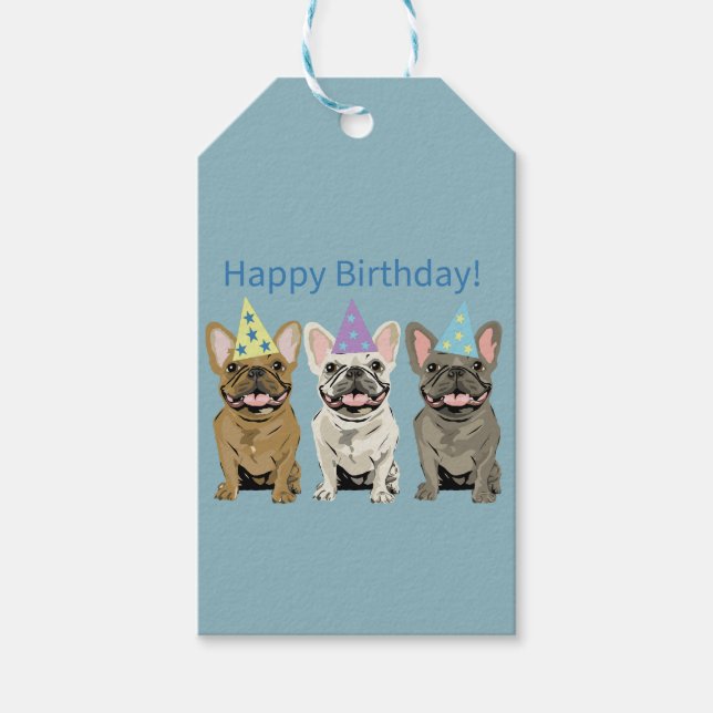 Grattis på födelsedagen! Franska Bulldoggar Presentetikett (Framsidan)