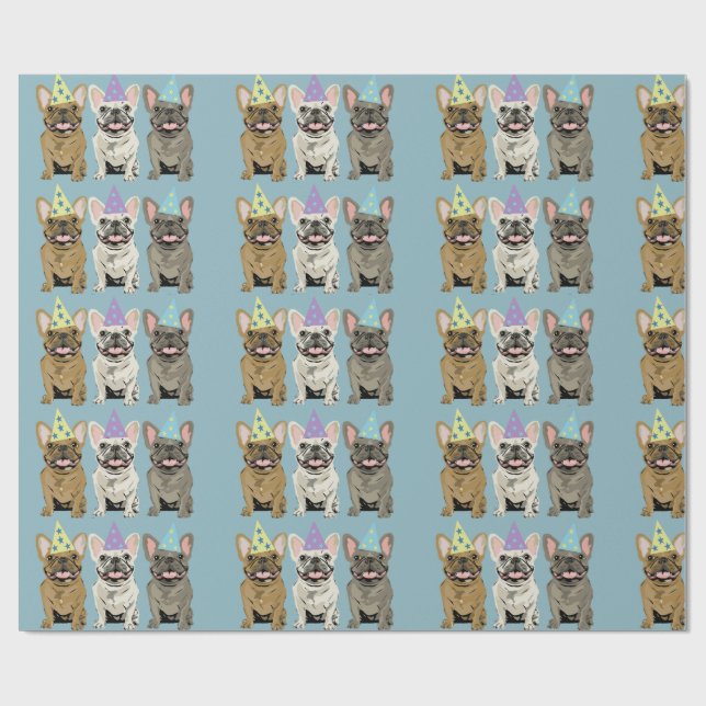 Grattis på födelsedagen! Franska Bulldoggar Presentpapper (Platt)