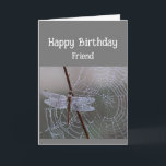 Grattis på födelsedagen Friend Dragonfly Dragonfli Kort<br><div class="desc">grattis på födelsedagen Friend med drakfluga på dagtäckt spindelnät</div>