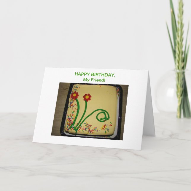 Grattis på födelsedagen Friend, Gult Cake Kort (Framsida)