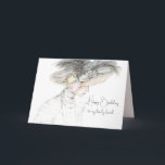 Grattis på födelsedagen Friend Victorian Woman Hat Kort<br><div class="desc">Grattis på födelsedagen hälsning till en underbar vän som dekorerats med en söt viktoriansk kvinna med en dekorativ bild hatt och lacy white dress hand plockade med penna. På insidan finns en koordinerande skugga av snäckans rosa och en söt ärtblomma och text som du kan redigera för att passa dina...</div>