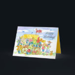 Grattis på födelsedagen Friends Flower Cart Puppy  Kort<br><div class="desc">Grattis på födelsedagen hälsning med två kvinnliga vänner som köper buketter av färska blommor på en jordbrukares varuvagn med lite valp hund och bluebirds som flyger i himmel illustreras med vattenfärg. På insidan finns en koordinerande skugga av ljus gult med lite röd blomma och text som du kan redigera efter...</div>