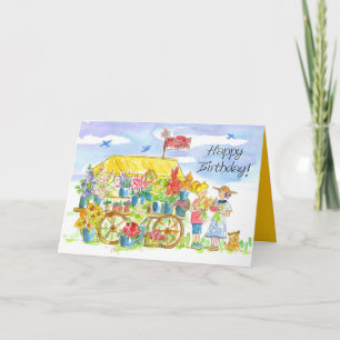 Grattis på födelsedagen Friends Flower Cart Puppy Kort