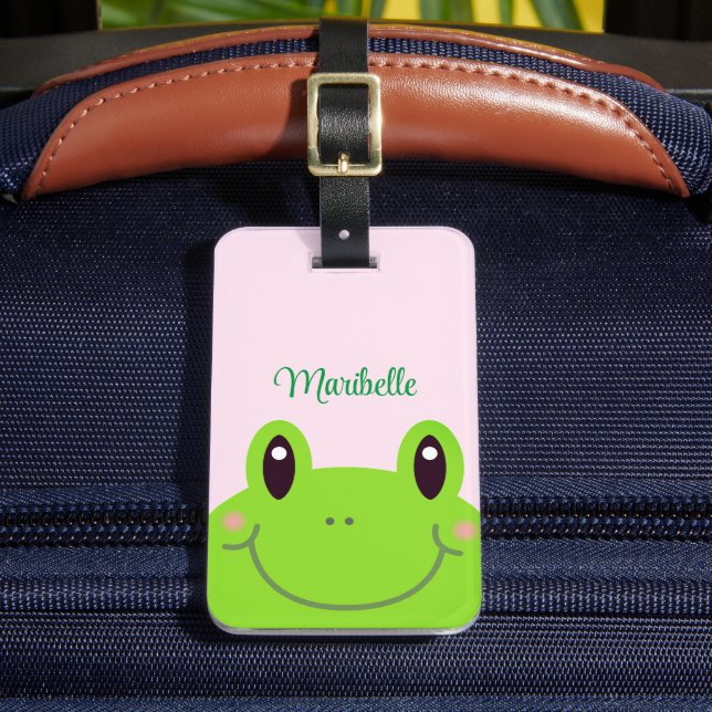Grattis på födelsedagen Frog Cute Rosa Bagagebricka (Framsida Insitu 2)