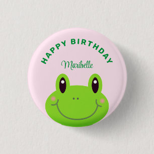 Grattis på födelsedagen Frog Cute Rosa Knapp