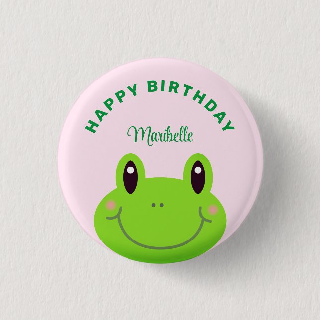 Grattis på födelsedagen Frog Cute Rosa Knapp (Framsida)