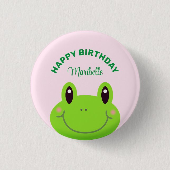 Grattis på födelsedagen Frog Cute Rosa Knapp (Framsida)