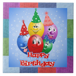 Grattis på födelsedagen Funny Balloons Kakelplatta