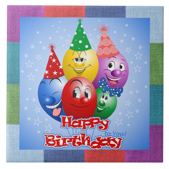 Grattis på födelsedagen Funny Balloons Kakelplatta (Framsidan)