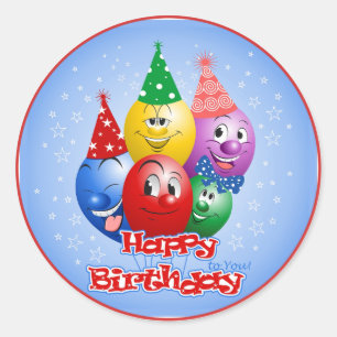 Grattis på födelsedagen Funny Balloons Runt Klistermärke