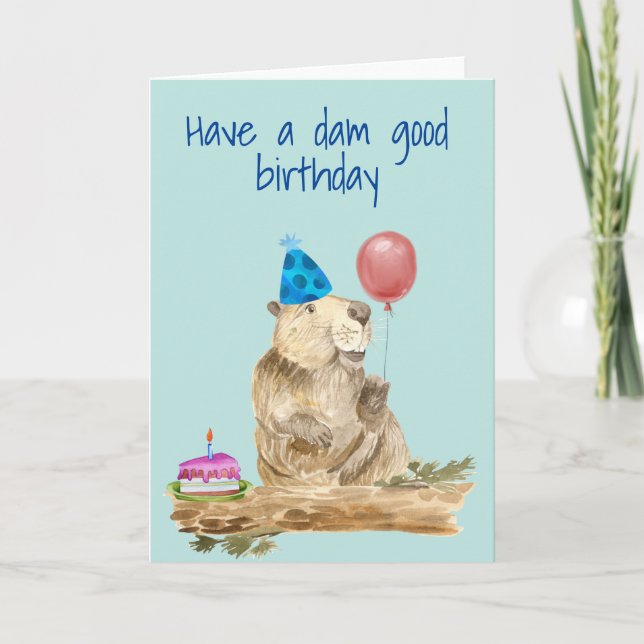 Grattis på födelsedagen Funny Beaver Kort (Framsida)