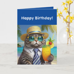 Grattis på födelsedagen Funny Coola Cat Mai Tai Kort