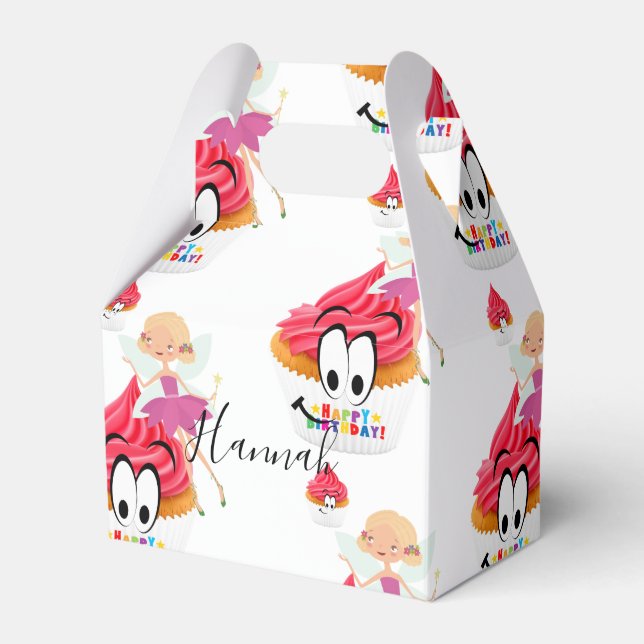 Grattis på födelsedagen Gable Favor Box Fairy Cupp Presentaskar (Framsidan Sidan)