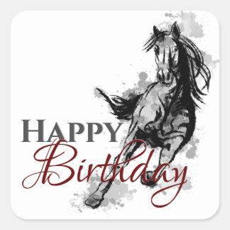 Grattis på födelsedagen Galloping Horse Sketch Fyrkantigt Klistermärke