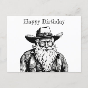 Grattis på födelsedagen gamle cowboy i läderjacka  vykort