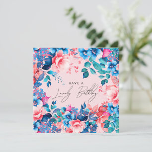 Grattis på födelsedagen Garden Blommigt Blue Rosa Kort