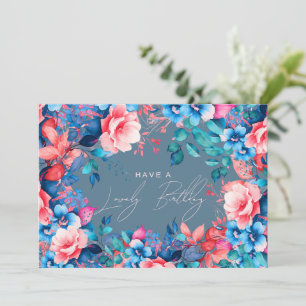 Grattis på födelsedagen Garden Blommigt Dusty Blue Kort
