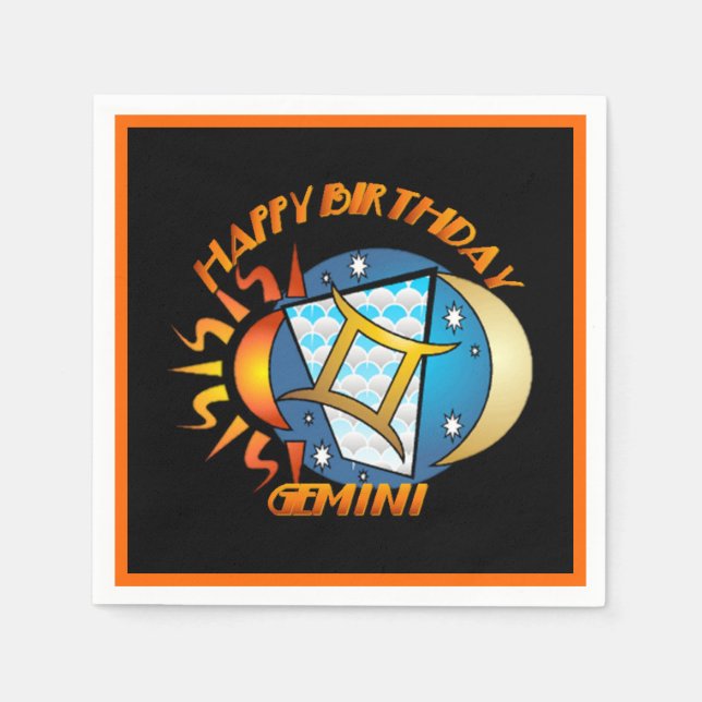 Grattis på födelsedagen Gemini Zodiac Birth Sign N Pappersservett (Framsidan)