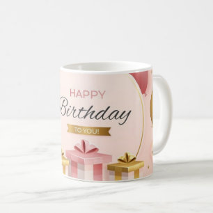grattis på födelsedagen ger kärlek tårta guld rosa kaffemugg