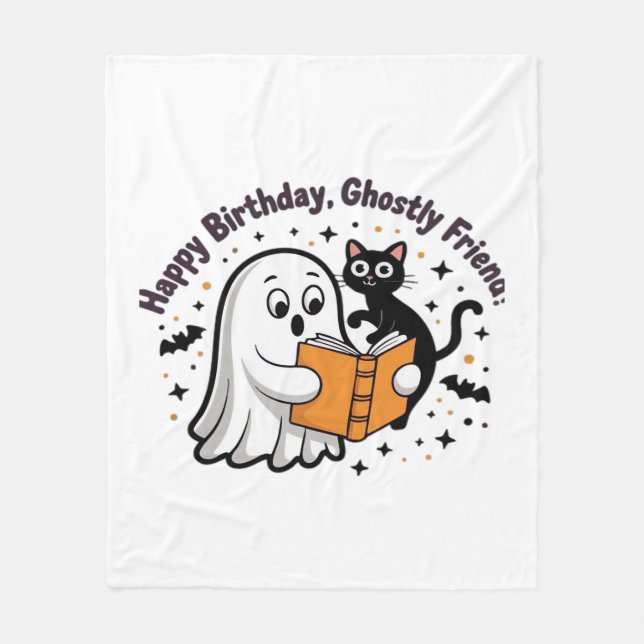 Grattis på födelsedagen Ghost Cat PNG - Spooky Cut Fleecefilt (Framsidan)