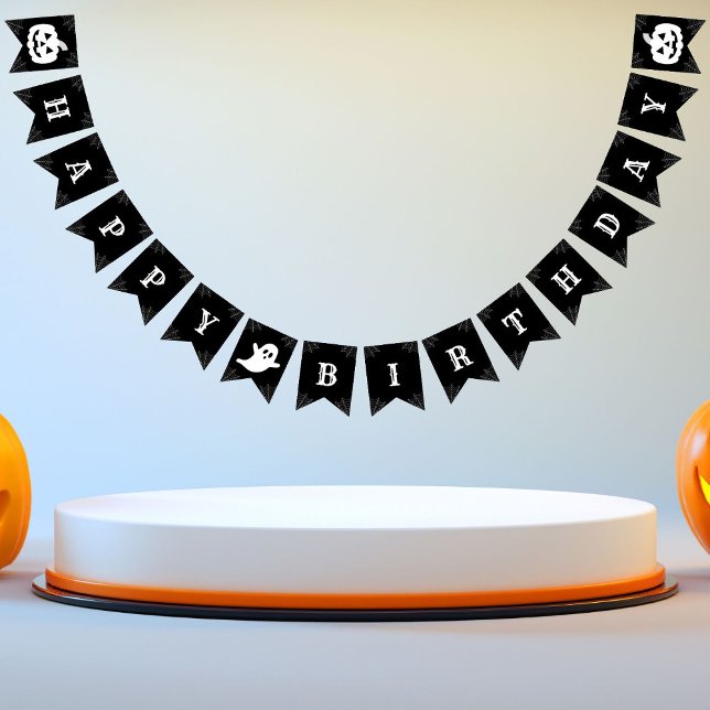 Grattis på födelsedagen Ghost-Pumpkin Halloween Vimplar (Skapare uppladdad)