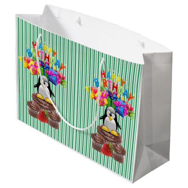 Grattis på födelsedagen Gift Bag Rand Penguin (Baksidan Vinklad)