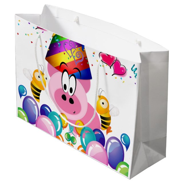Grattis på födelsedagen Gift Bag Rosa Gris Bumbleb (Baksidan Vinklad)