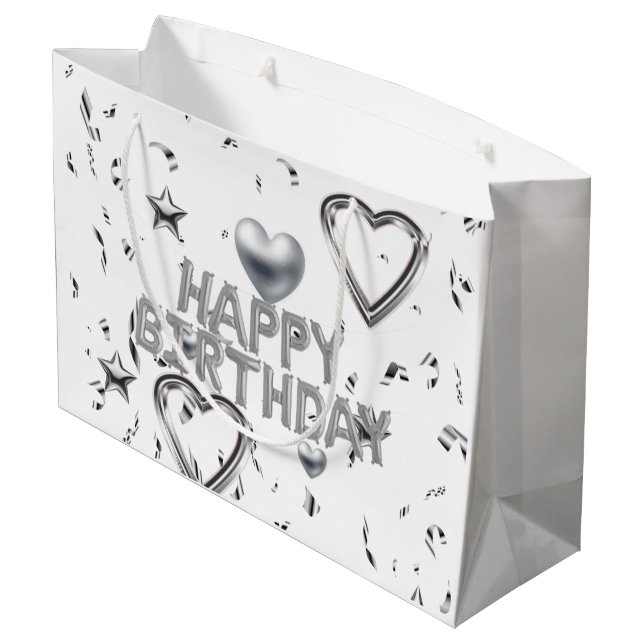Grattis på födelsedagen Gift Bag Silver Hearts (Baksidan Vinklad)
