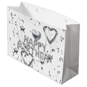 Grattis på födelsedagen Gift Bag Silver Hjärter