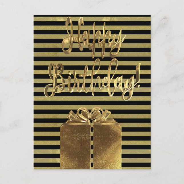 Grattis på födelsedagen Gift Black Guld Typography Vykort (Framsida)