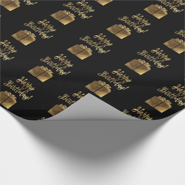 Grattis på födelsedagen Gift Mönster Black Guld Ty Presentpapper (Hörn)