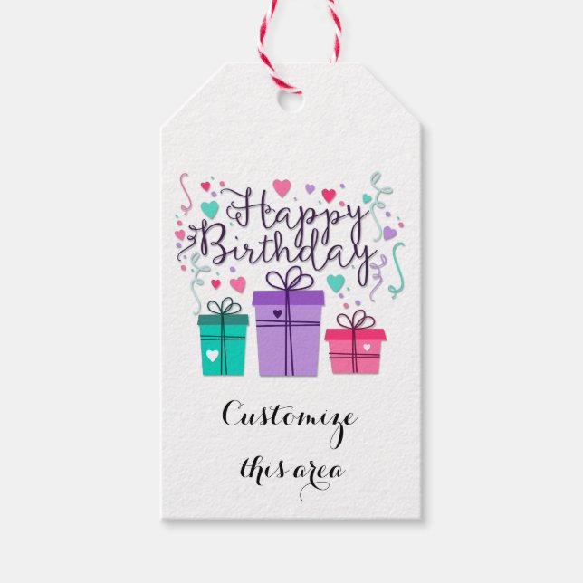 Grattis på födelsedagen Gift-rutor på vit anpassni Presentetikett (Framsidan)