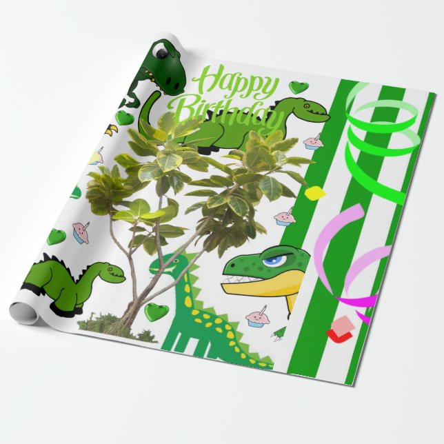 Grattis på födelsedagen Gift Wrapping Papper Dinos Presentpapper (Utrullad)