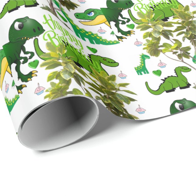 Grattis på födelsedagen Gift Wrapping Papper Dinos Presentpapper (Rullad Hörn)