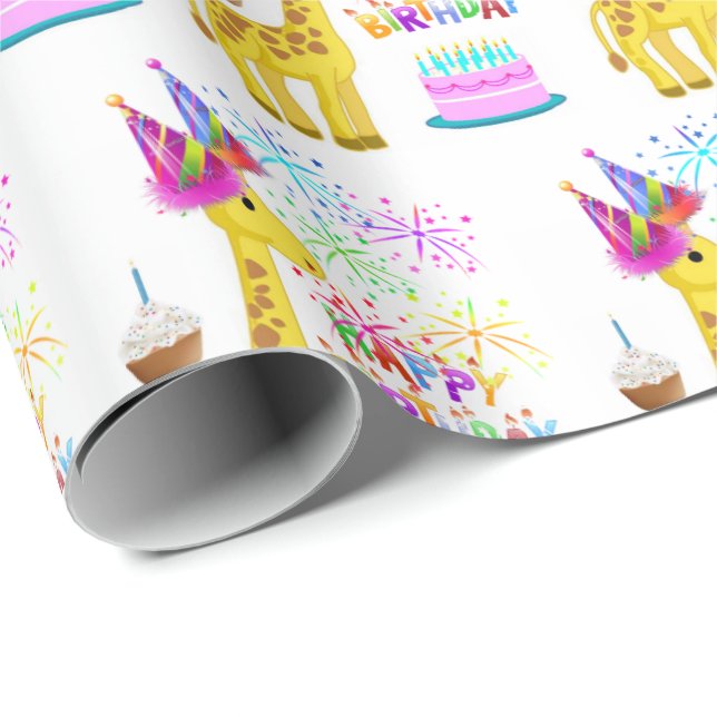 Grattis på födelsedagen Gift Wrapping Papper Giraf Presentpapper (Rullad Hörn)