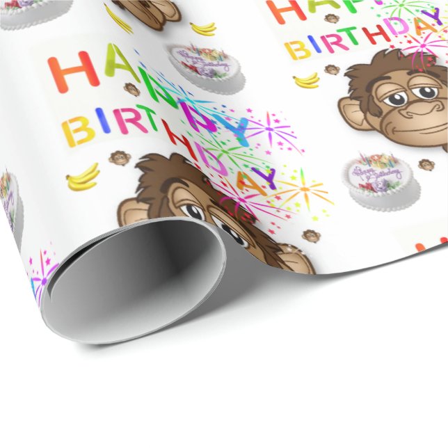 Grattis på födelsedagen Gift Wrapping Papper Monke Presentpapper (Rullad Hörn)