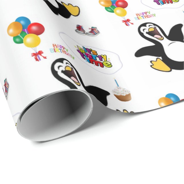 Grattis på födelsedagen Gift Wrapping Papper Pengu Presentpapper (Rullad Hörn)