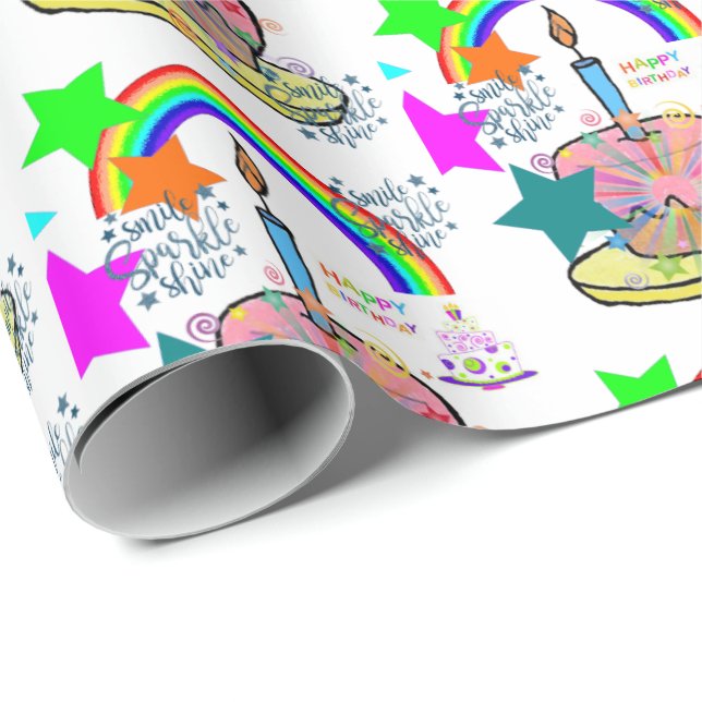 Grattis på födelsedagen Gift Wrapping Papper Rainb Presentpapper (Rullad Hörn)